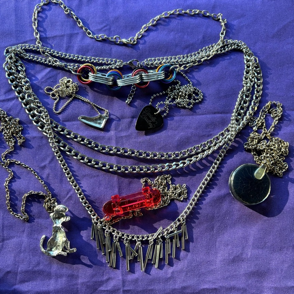 Silver necklace stack skater punk grunge bundle of necklaces jewelry lot